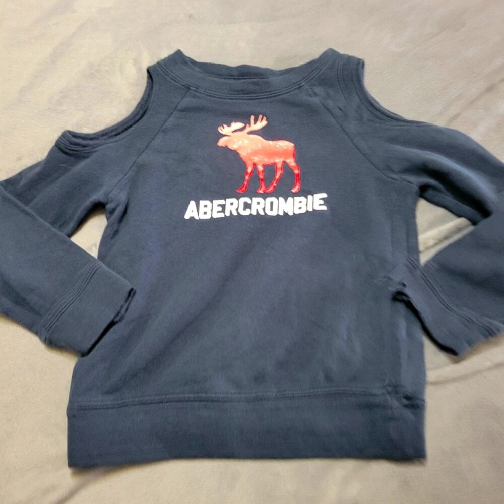 Abercrombie Kids Sweat‎ Shirt Girls 6 Navy Blue Sweater Large Spellout Logo Cold